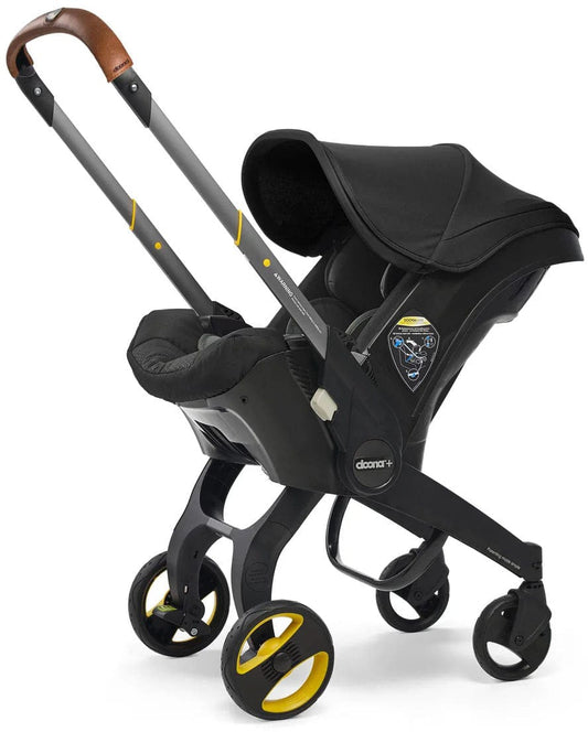 Doona+ Infant Car Seat & Stroller with Handlebar Cover Bundle - Nitro Black / Brown Leather - SP101-10-033-003-SP147-10-025-003