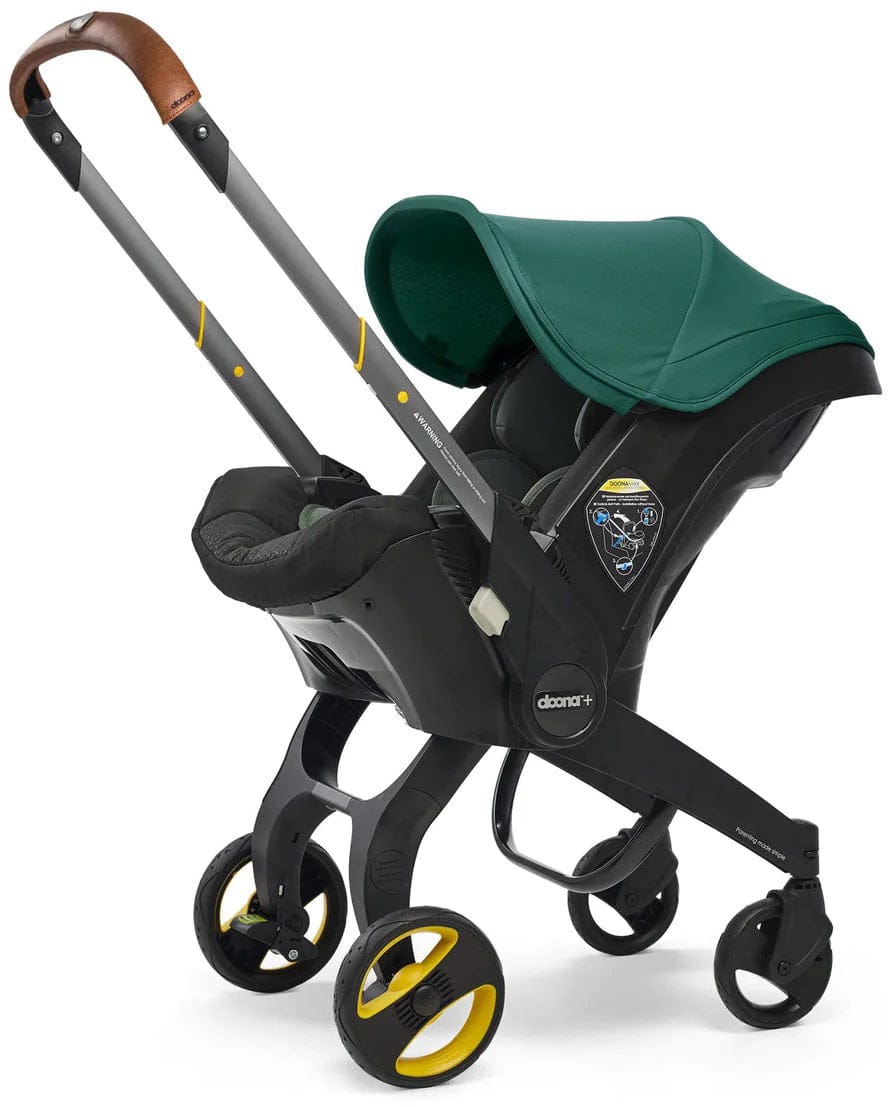 Doona+ Infant Car Seat & Stroller with Handlebar Cover Bundle - Racing Green / Brown Leather - SP101-10-032-003-SP147-10-025-003