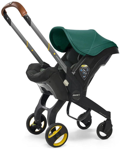 Doona+ Infant Car Seat & Stroller with Handlebar Cover Bundle - Racing Green / Brown Leather - SP101-10-032-003-SP147-10-025-003