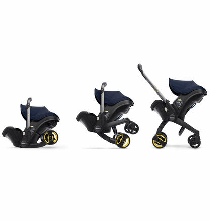 Doona+ Infant Car Seat & Stroller with Handlebar Cover Bundle - Royal Blue / Brown Leather - SP101-10-034-003-SP147-10-025-003