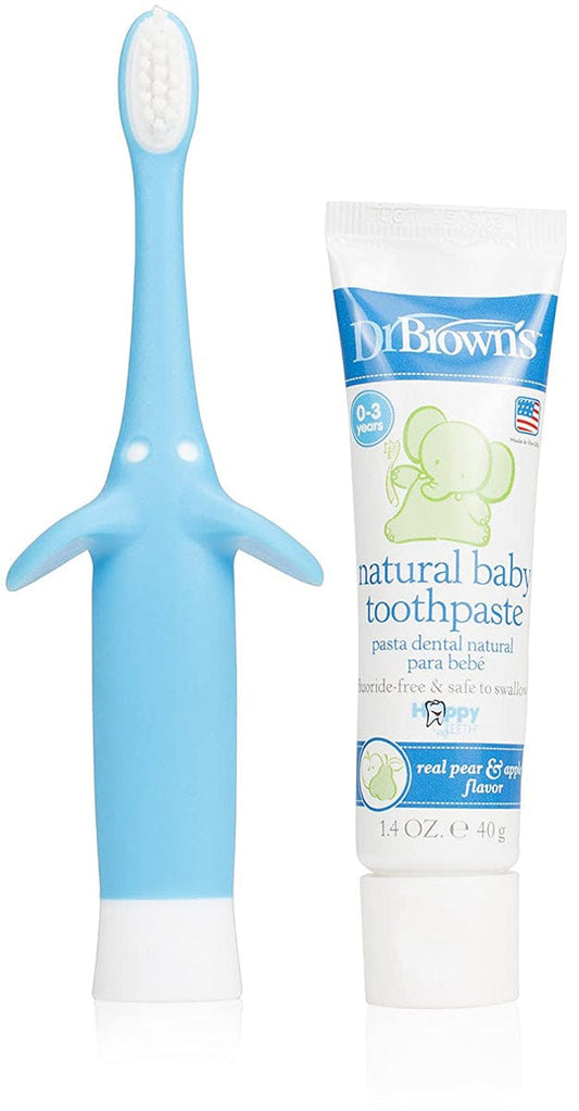 Dr. Brown's Infant-to-Toddler Toothbrush & Toothpaste Combo Pack - Elephant, Blue - HG024-P4