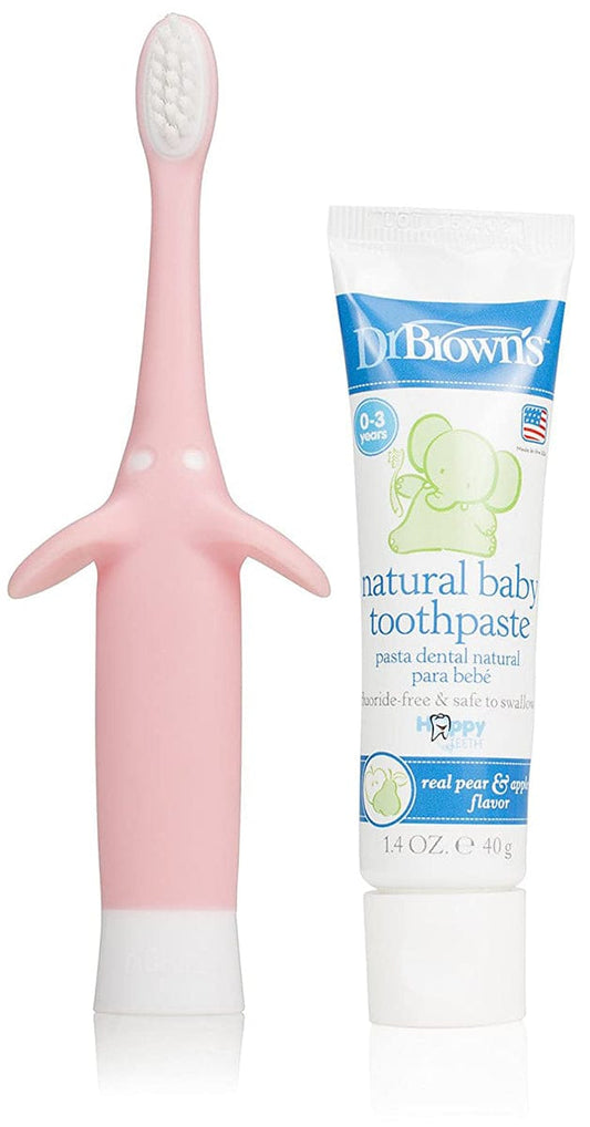 Dr. Brown's Infant-to-Toddler Toothbrush & Toothpaste Combo Pack - Elephant, Pink - HG023-P4