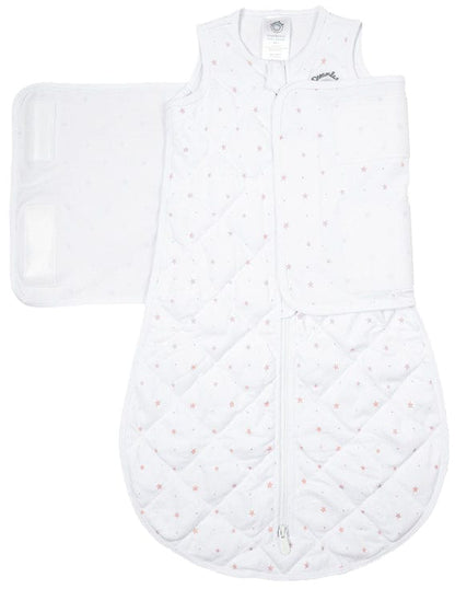 Dreamland Baby Dream Weighted Sleep Sack & Swaddle - White w/ Pink Stars, 0-6 months - DBSMSWAD-PINK