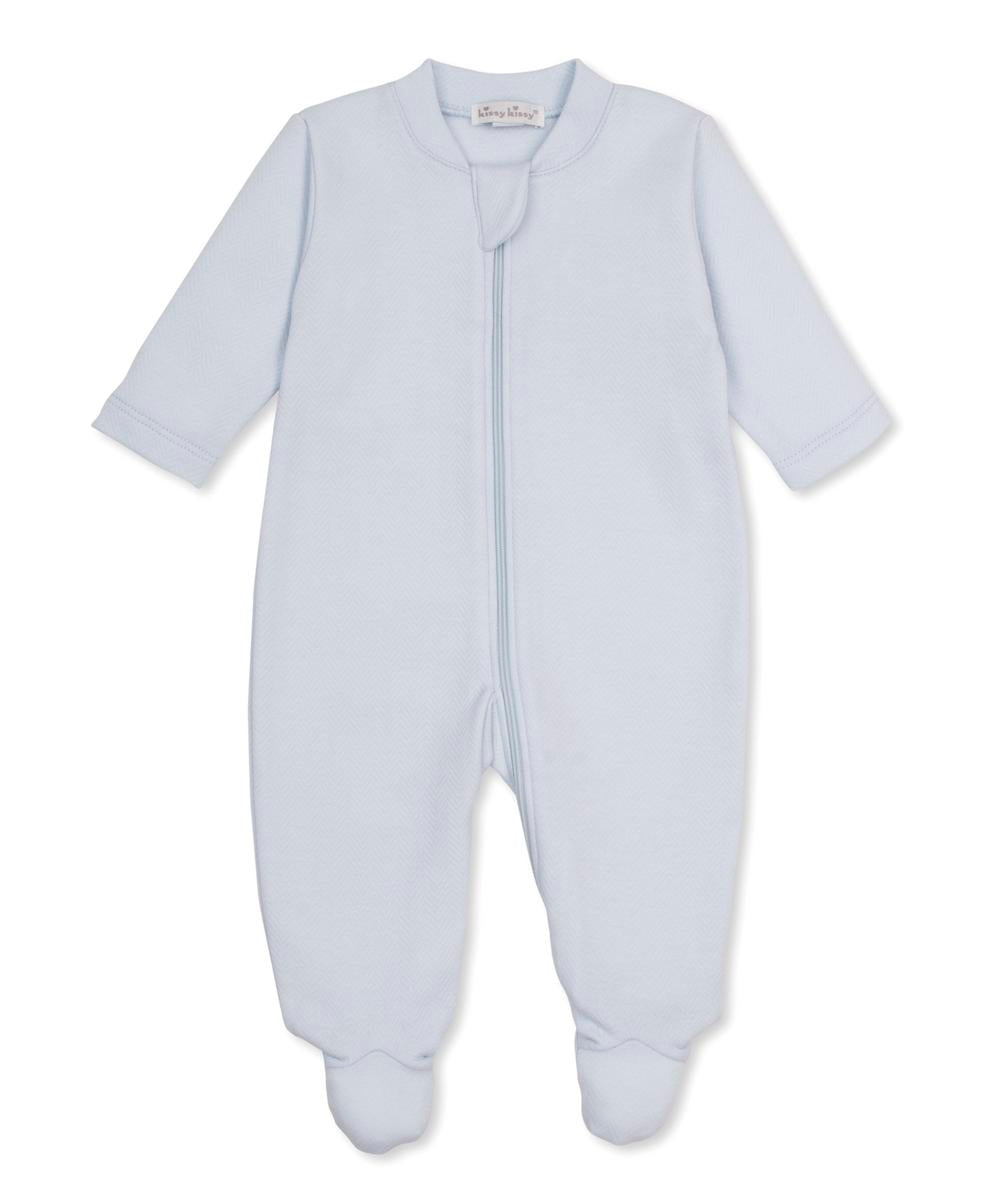 Kissy Kissy Jacquard Footie w/ Zip - Baby Blessings, Light Blue, 0-3M