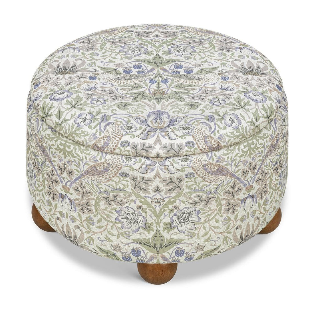 Morris & Co. x Namesake Tuffet Storage Ottoman - Strawberry Thief in Fig & Thyme - M30985TTFTDF