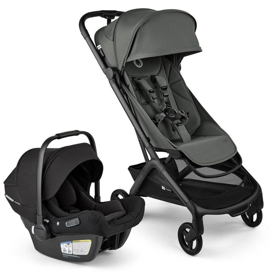 Bugaboo Butterfly 2 + Turtle Air Shield Travel System Bundle - Black / Forest Green / Forest Green / Black