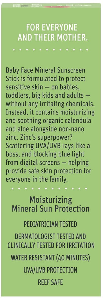 Earth Mama Baby Face Mineral Sunscreen Face Stick, SPF 40 - 10-423