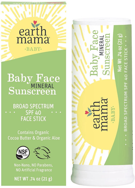 Earth Mama Baby Face Mineral Sunscreen Face Stick, SPF 40 - 10-423