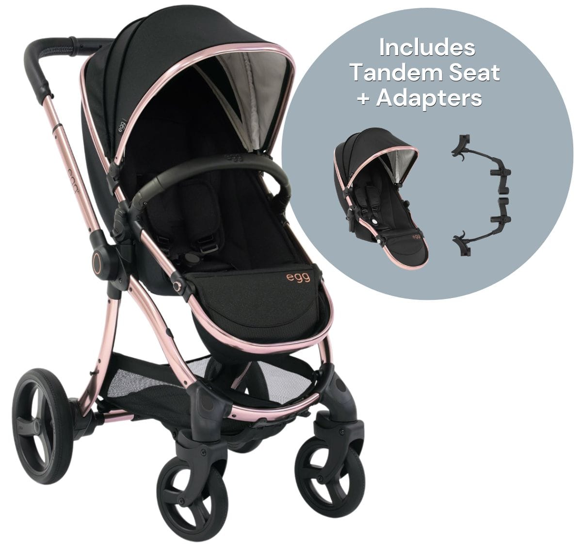 egg Strollers egg2 Double Stroller Bundle - Diamond Black - E2STDB-E2TADB-E2TAAD