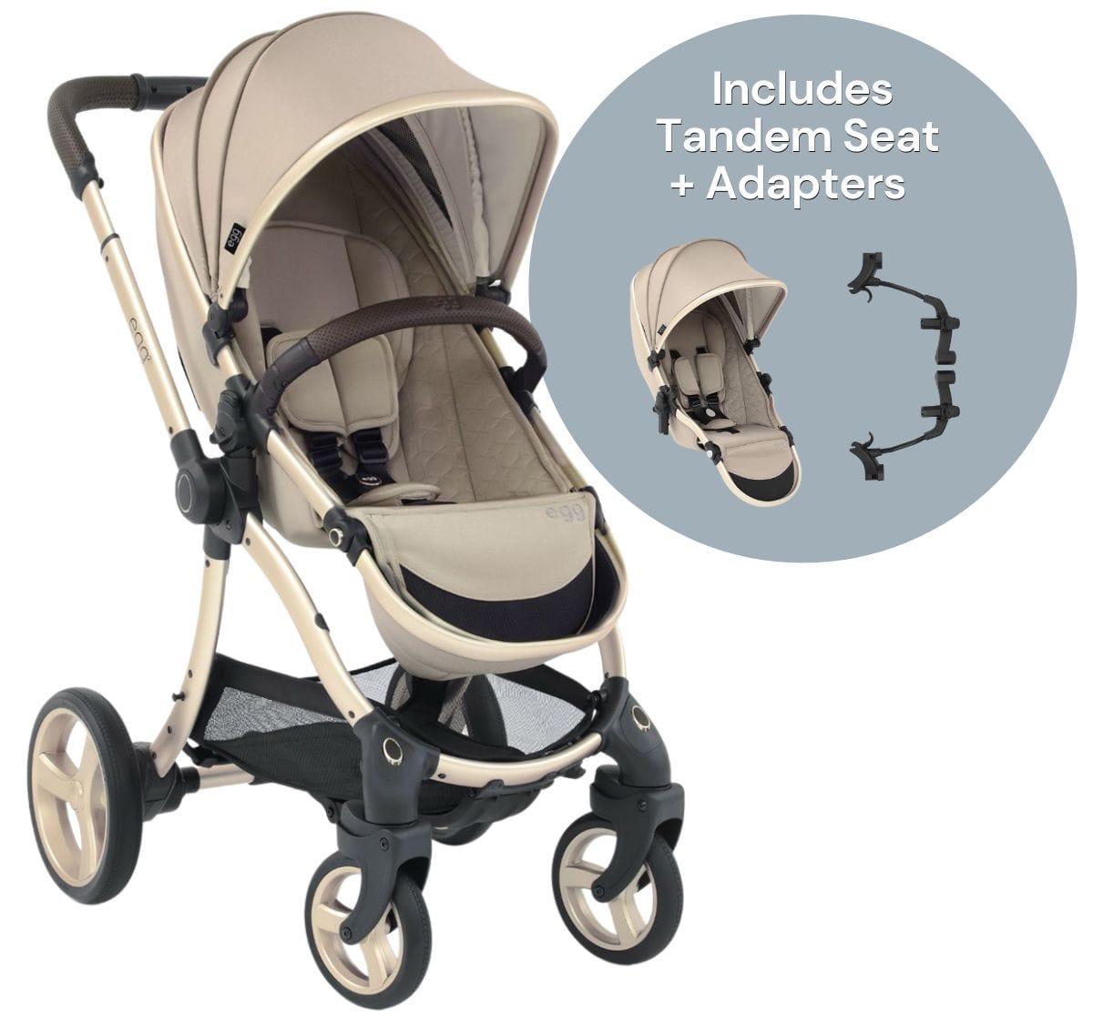 egg Strollers egg2 Double Stroller Bundle - Feather - E2STFE-E2TAFE-E2TAAD