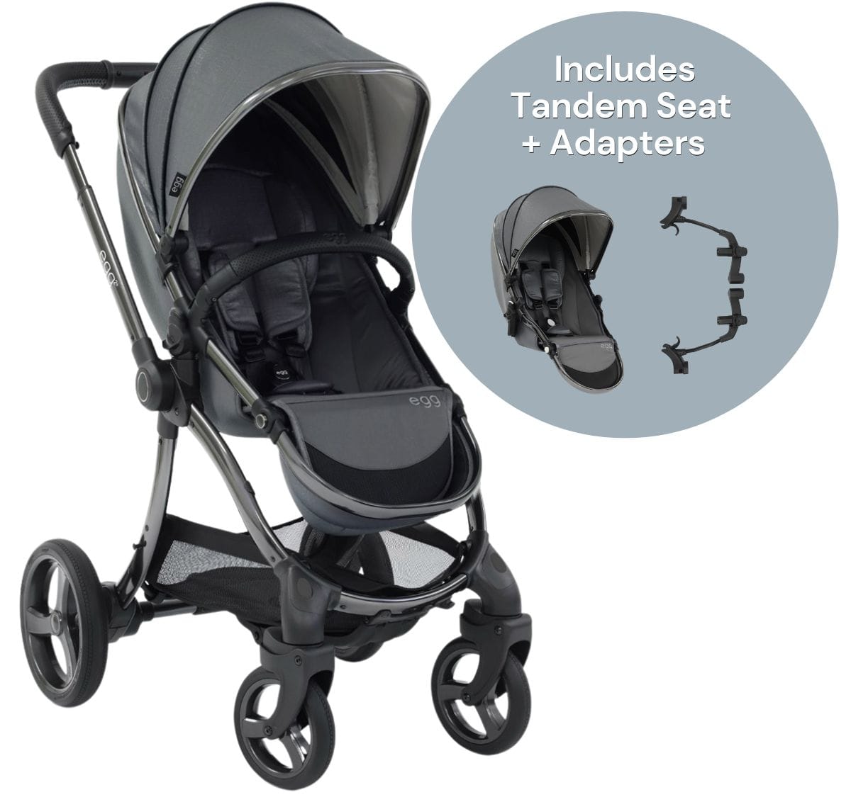 egg Strollers egg2 Double Stroller Bundle - Jurassic Grey - E2STJG-E2TAJG-E2TAAD