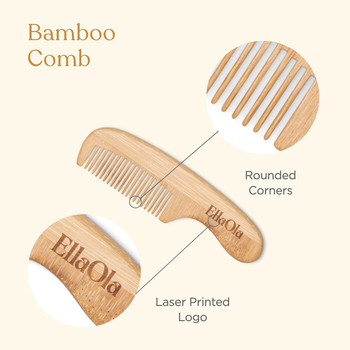 EllaOla 3-Piece Bamboo Brush & Comb Set - 191000N