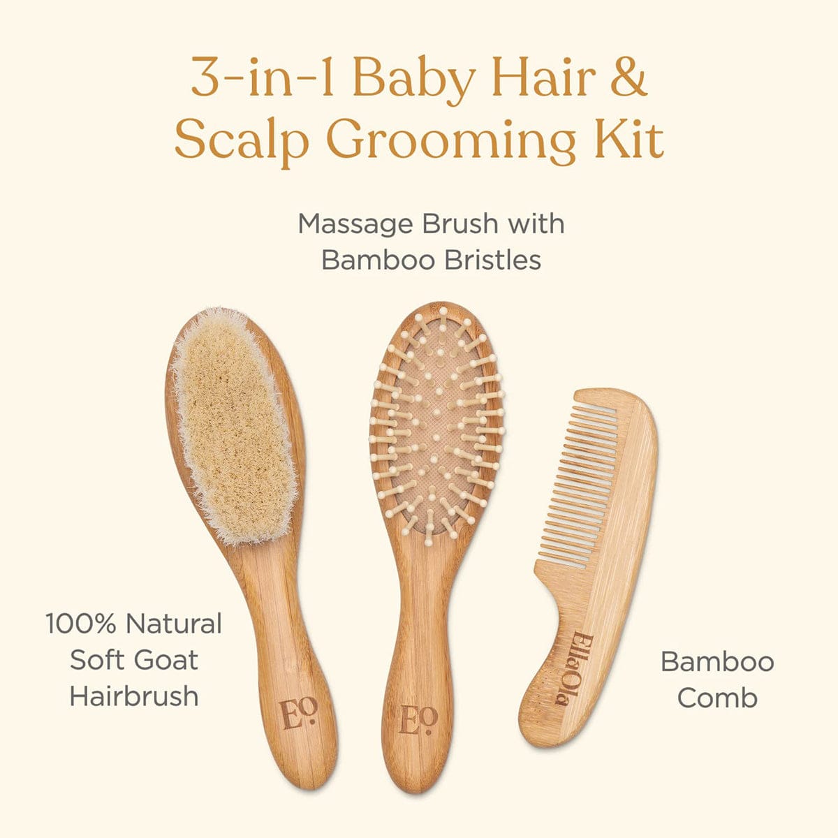 EllaOla 3-Piece Bamboo Brush & Comb Set - 191000N