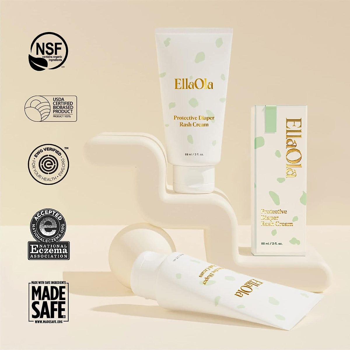 EllaOla Organic Diaper Rash Cream, Fragrance Free - 104000N