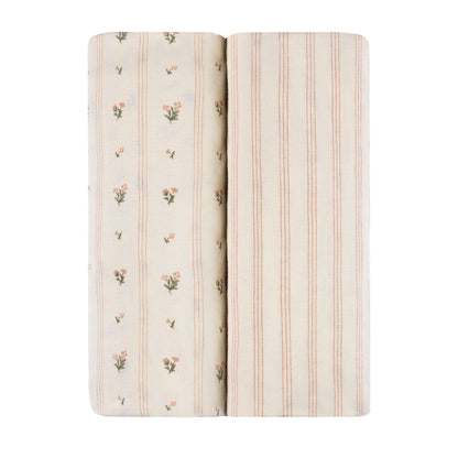 Ely's & Co. 2 Pack Changing Pad Covers - Linear Floral Collection - Pink