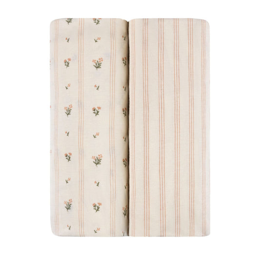 Ely's & Co. 2 Pack Changing Pad Covers - Linear Floral Collection - Pink