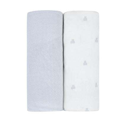 Ely's & Co two pack of baby swaddle blankets with grey gingham and bear print