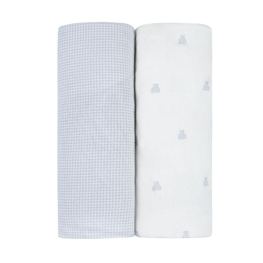 Ely's & Co. 2 Pack Crib Sheets - Gingham Bear Collection - Blue