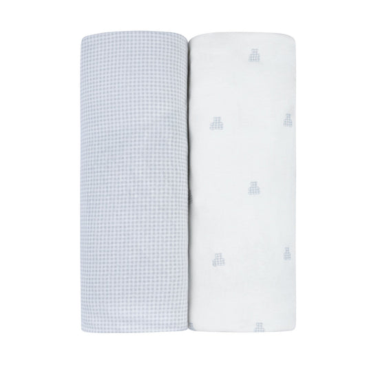 Ely's & Co. 2 Pack Crib Sheets - Gingham Bear Collection - Blue
