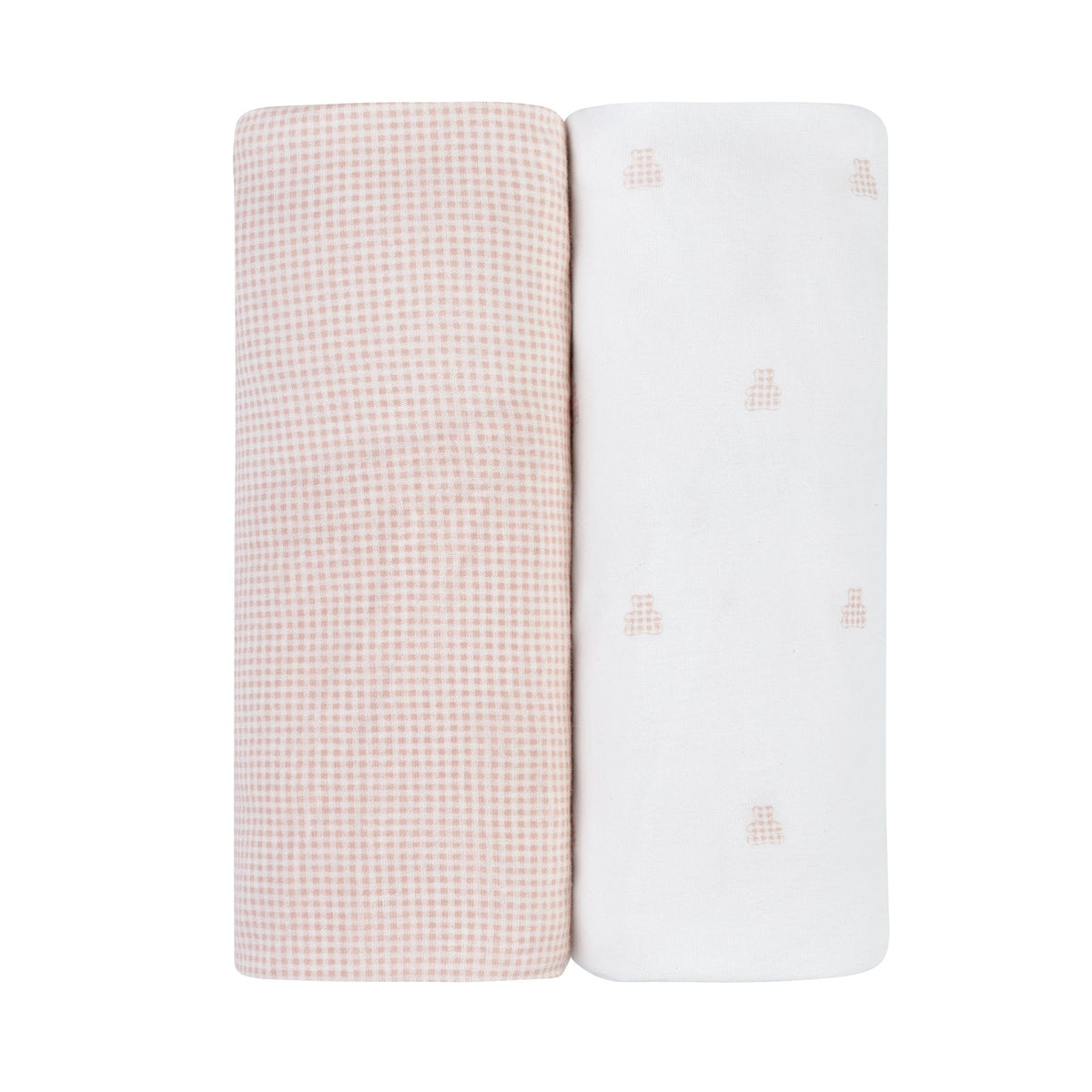 Ely's & Co. 2 Pack Crib Sheets - Gingham Bear Collection - Pink