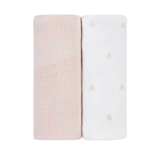 Ely's & Co. 2 Pack Crib Sheets - Gingham Bear Collection - Pink