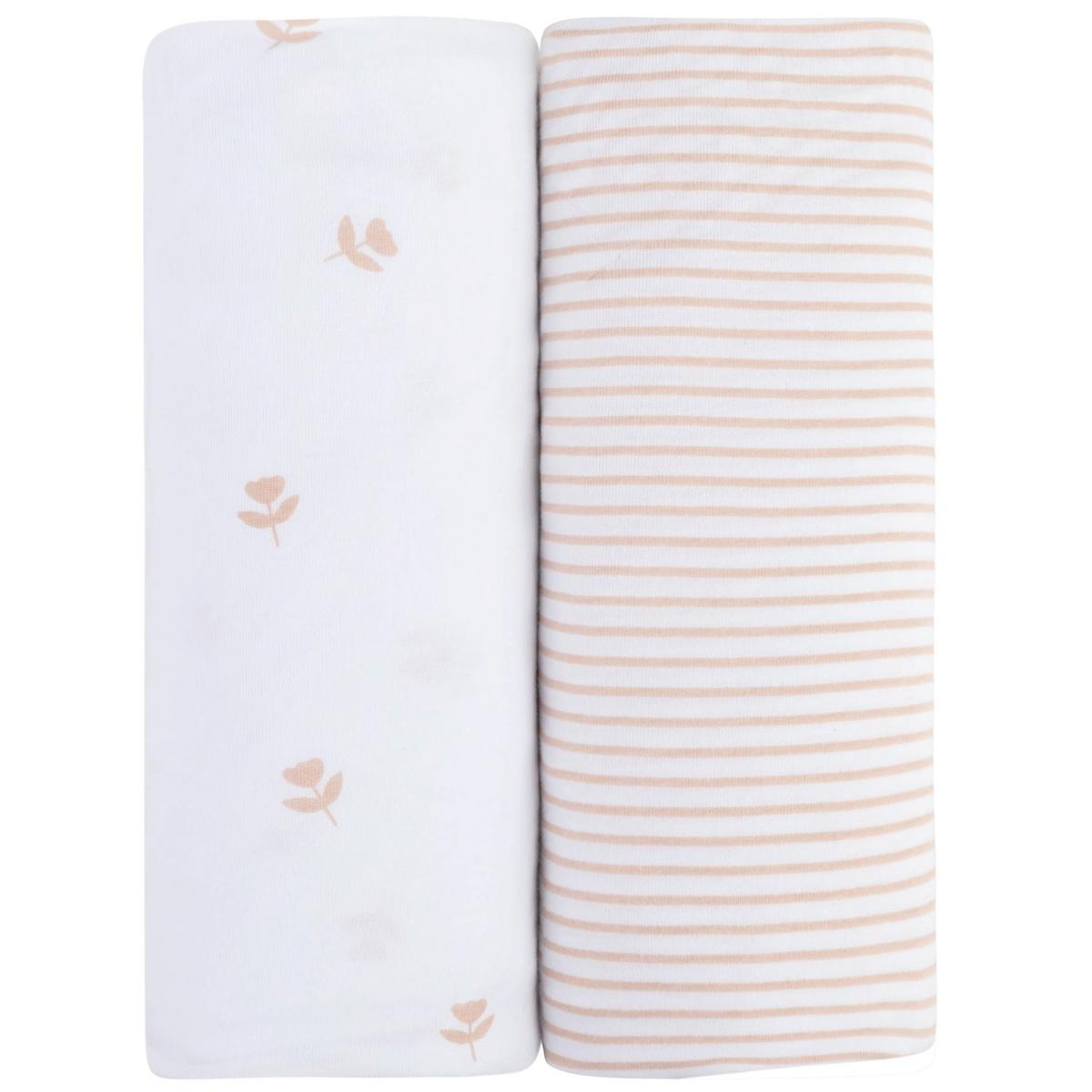 Ely's & Co. 2 Pack Pack n Play / Mini Crib Sheets - Pink Tulip & Stripe