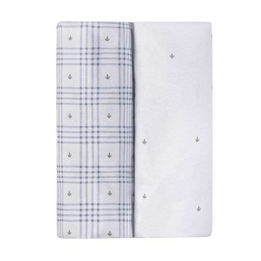 Ely's & Co. 2 Pack Waterproof Bassinet Sheets - Floral Plaid Collection - Blue