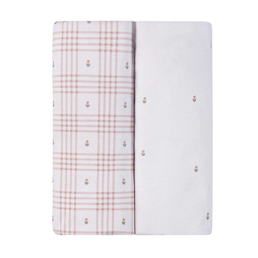 Ely's & Co. 2 Pack Waterproof Bassinet Sheets - Floral Plaid Collection - Pink