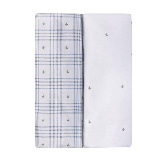 Ely's & Co. 2 Pack Waterproof Changing Pad Covers - Floral Plaid Collection - Blue