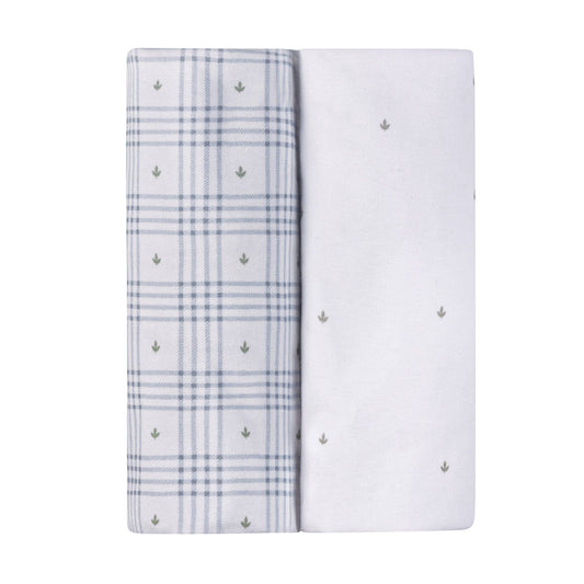 Ely's & Co. 2 Pack Waterproof Changing Pad Covers - Floral Plaid Collection - Blue