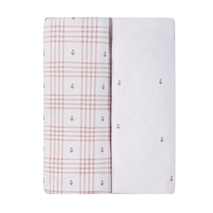 Ely's & Co. 2 Pack Waterproof Changing Pad Covers - Floral Plaid Collection - Pink
