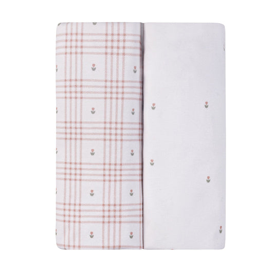 Ely's & Co. 2 Pack Waterproof Changing Pad Covers - Floral Plaid Collection - Pink