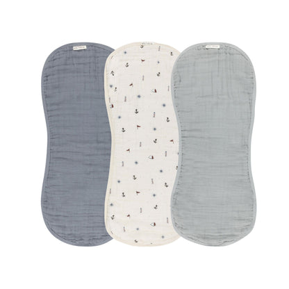 Ely's & Co. 3 Pack Muslin Burp Cloths - Blue Nautical