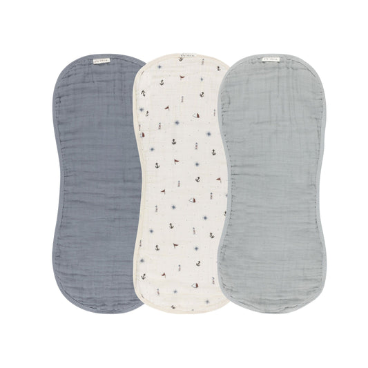 Ely's & Co. 3 Pack Muslin Burp Cloths - Blue Nautical