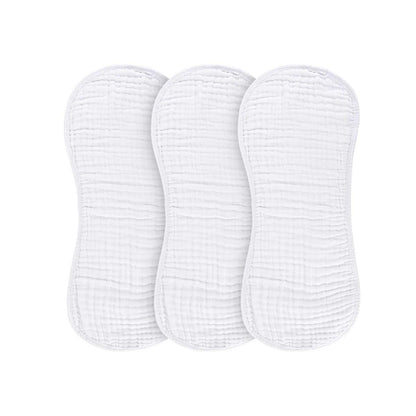 Three white Ely's & Co muslin burp cloths
