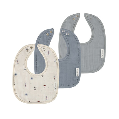 Ely's & Co. 3 Pack Muslin Terry Bibs - Blue Nautical