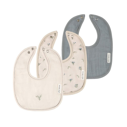 Ely's & Co. 3 Pack Muslin Terry Bibs - Tan / Blue Ginkgo