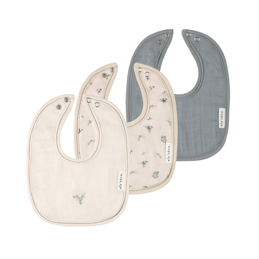 Ely's & Co. 3 Pack Muslin Terry Bibs - Tan / Blue Ginkgo