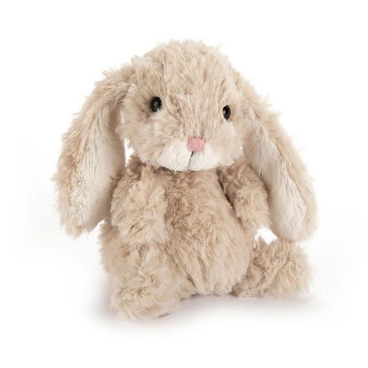 Beige Jellycat plush bunny with long floppy ears and a pink nose