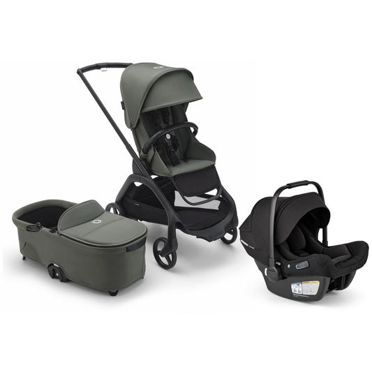 Bugaboo Dragonfly Stroller + Bassinet + Turtle Air Shield Travel System Bundle - Black / Forest Green / Forest Green / Black - 100176033-400016001-B