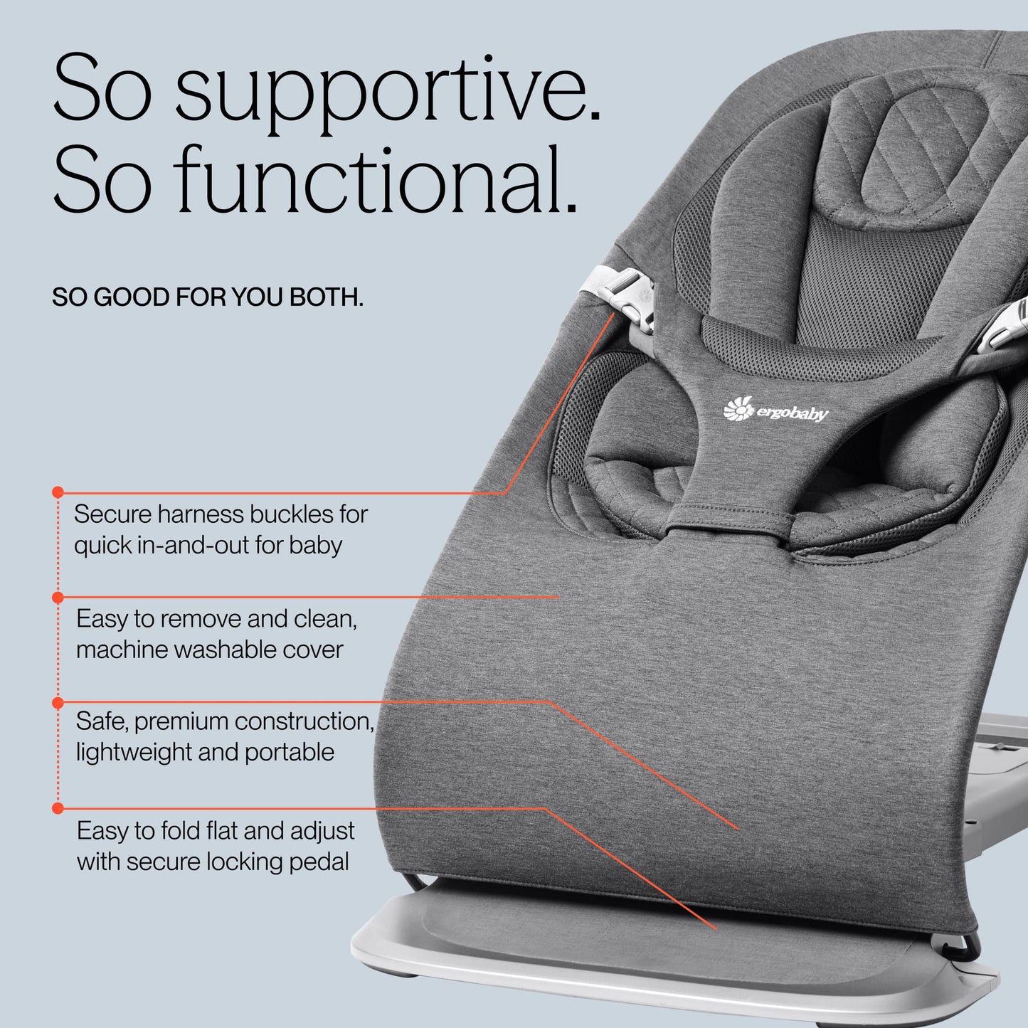 Ergobaby 3-in-1 Evolve Bouncer - Charcoal Grey - EVLBNCCHRGRYNA