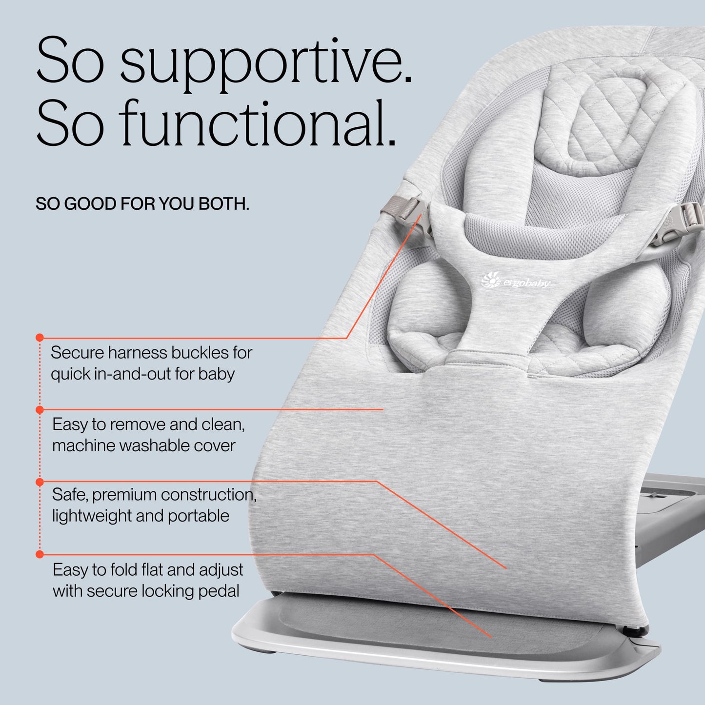 Ergobaby 3-in-1 Evolve Bouncer - Light Grey - EVLBNCLTGRYNA