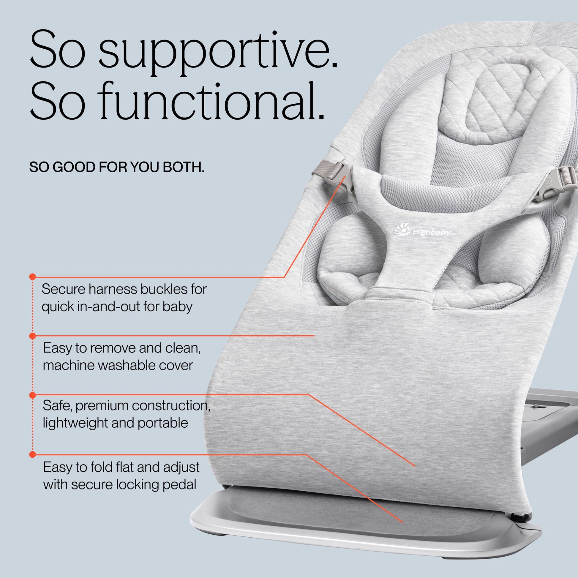 Ergobaby 3-in-1 Evolve Bouncer - Light Grey - EVLBNCLTGRYNA