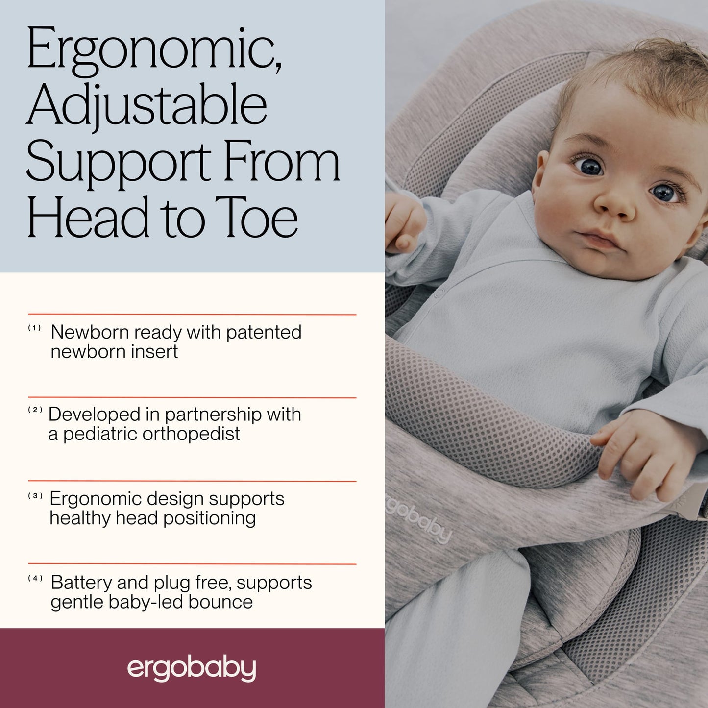Ergobaby 3-in-1 Evolve Bouncer - Light Grey - EVLBNCLTGRYNA