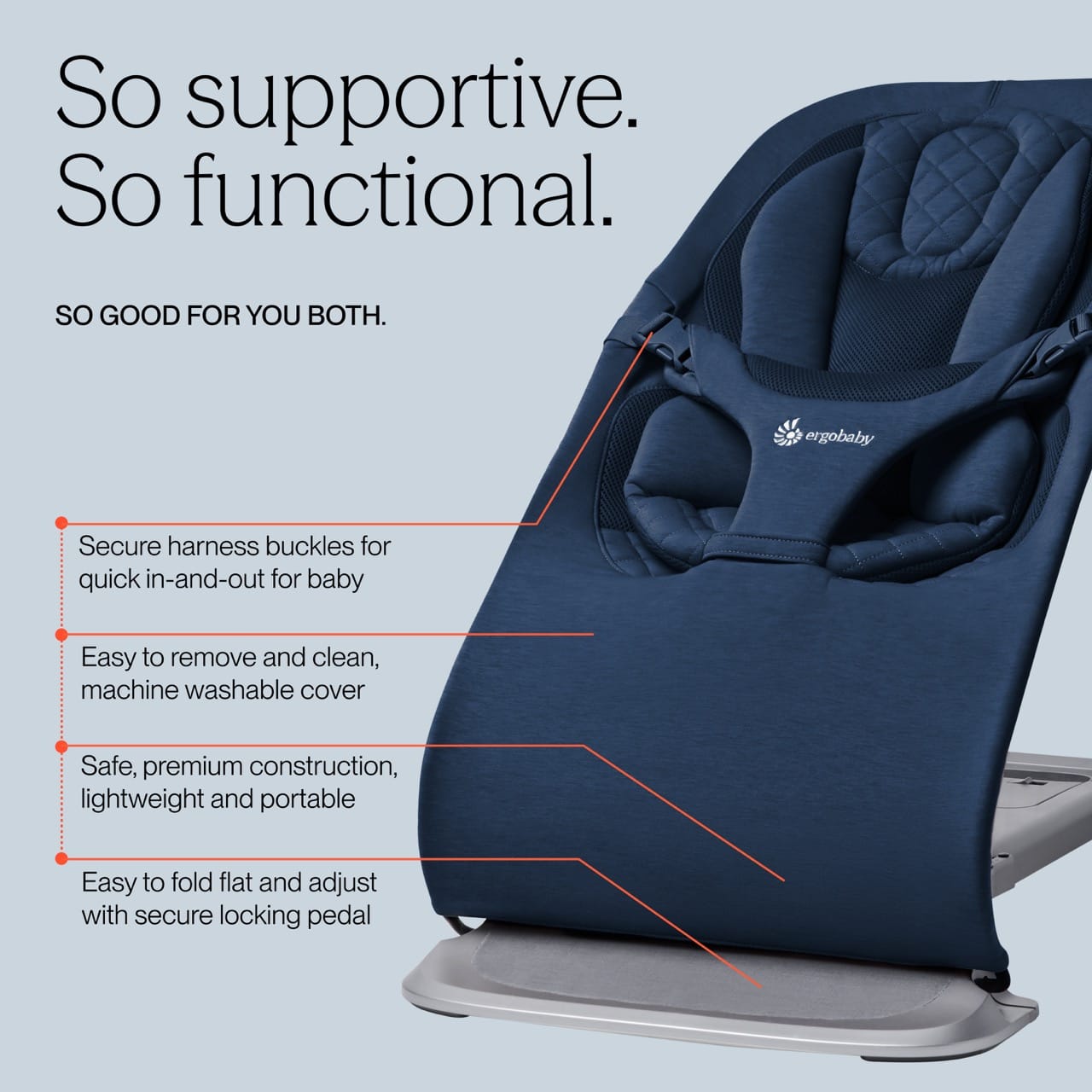 Ergobaby 3-in-1 Evolve Bouncer - Midnight Blue - EVLBNCMIDBLUNA