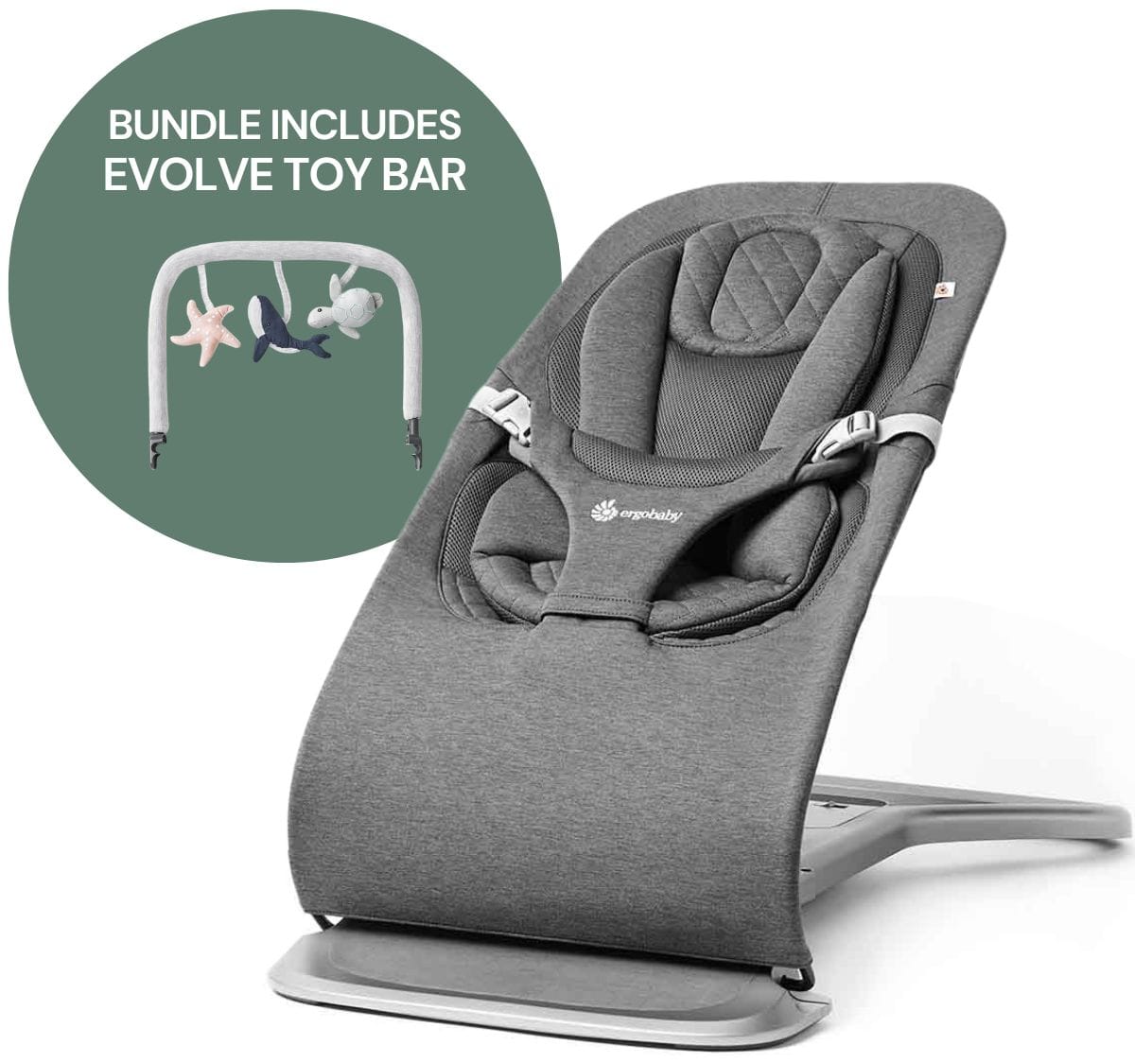 Ergobaby 3-in-1 Evolve Bouncer + Toy Bar Bundle - Charcoal Grey - EVLBNCCHRGRYNA-EVLBNCTBOCNWND