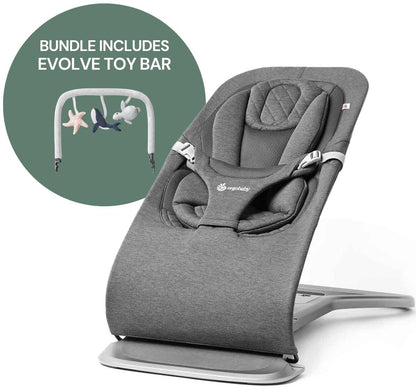 Ergobaby 3-in-1 Evolve Bouncer + Toy Bar Bundle - Charcoal Grey - EVLBNCCHRGRYNA-EVLBNCTBOCNWND