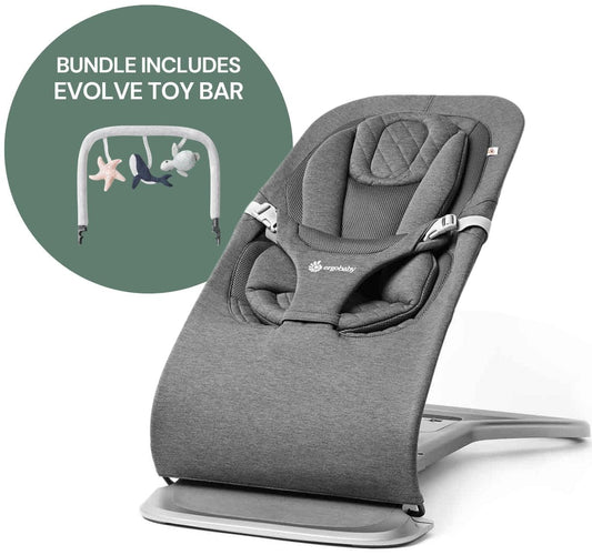 Ergobaby 3-in-1 Evolve Bouncer + Toy Bar Bundle - Charcoal Grey - EVLBNCCHRGRYNA-EVLBNCTBOCNWND