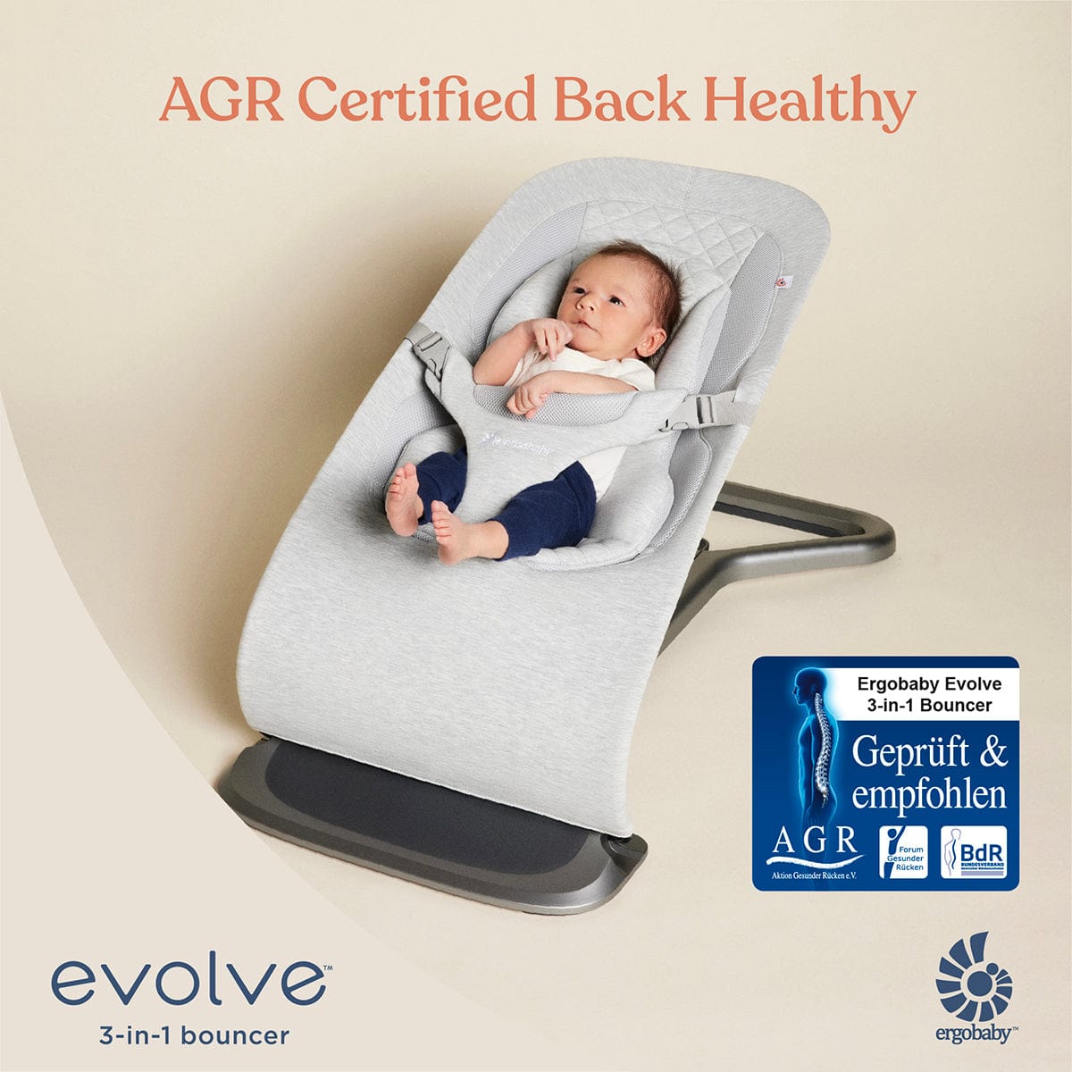 Ergobaby 3-in-1 Evolve Bouncer + Toy Bar Bundle - Light Grey - EVLBNCLTGRYNA-EVLBNCTBOCNWND