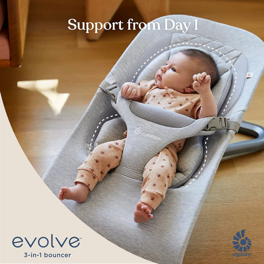 Ergobaby 3-in-1 Evolve Bouncer + Toy Bar Bundle - Light Grey - EVLBNCLTGRYNA-EVLBNCTBOCNWND